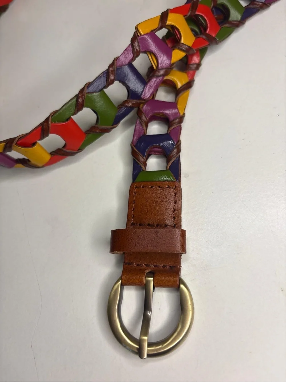 Multicolor Braided Leather Women's Belt with Gold-Tone Buckle